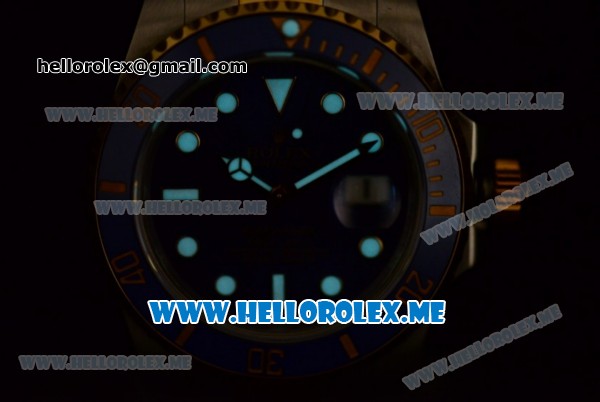 Rolex Submariner Clone Rolex 3135 Automatic Yellow Gold Case/Bracelet with Blue Dial and Dot Markers (BP) - Click Image to Close